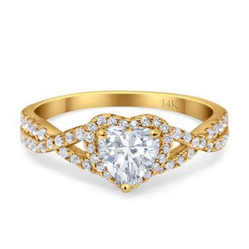 14K Yellow Gold Heart Promise Ring Infinity Shank Round Simulated Cubic Zirconia